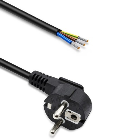 Qoltec Przewód zasilający | wtyczka kątowa SCHUKO CEE 7/7 | miedź Cu | odizolowany lutowany | 3x0.75 mm² | 3m