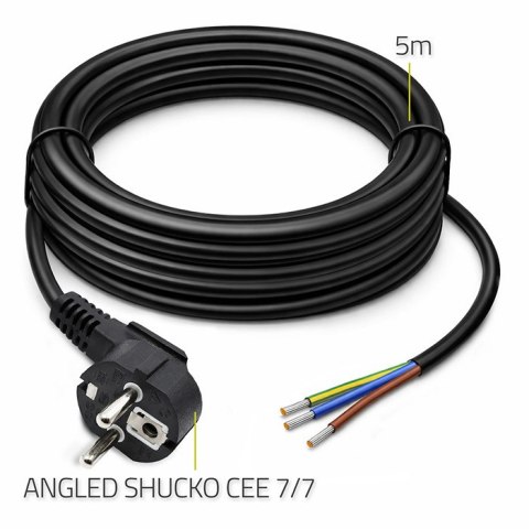 Qoltec Przewód zasilający | wtyczka kątowa SCHUKO CEE 7/7 | miedź Cu | odizolowany lutowany | 3x0.75 mm² | 5m