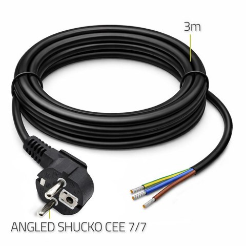 Qoltec Przewód zasilający | wtyczka kątowa SCHUKO CEE 7/7 | miedź Cu | odizolowany lutowany | 3x1.50 mm² | 3m