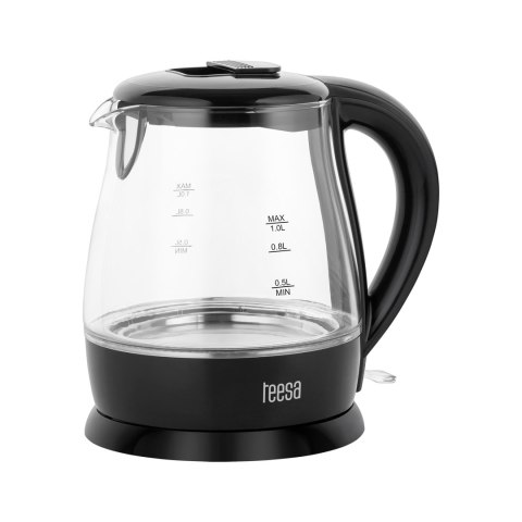 Czajnik elektryczny TEESA, szklany, 1630 W, czarny, 1 L