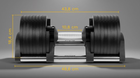Hantel żeliwny regulowany automat 36 kg, skok co 2kg, REBEL ACTIVE