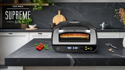 Piec do pizzy SUPREME ELITE 2200 W, 450 stopni, dwie grzałki, okno, LED, 33 cm, różne programy pieczenia