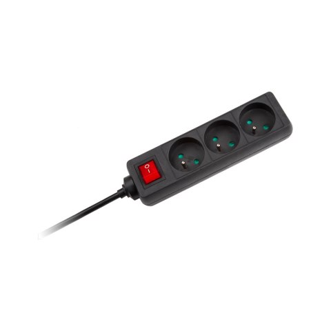 Przedłużacz 3 gniazda 5m typu francuskiego z przełącznikiem (3x1,5mm) Rebel czarny