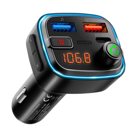 Transmiter samochodowy FM z funkcją bluetooth (2x USB + USB-C)