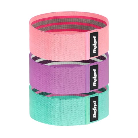 Zestaw gum do ćwiczeń materiałowy - Mini Band M, 27-55 kg, 3 gumy materiałowe, REBEL ACTIVE