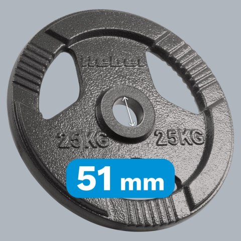 Obciążenie żeliwne olimpijskie 25kg, otwór 51mm, talerz z uchwytami, REBEL ACTIVE