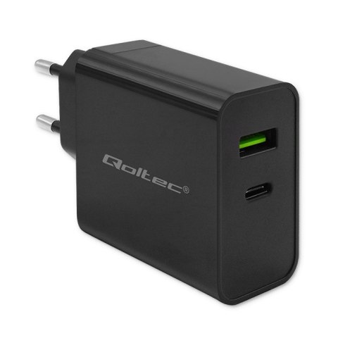 Qoltec Ładowarka Super Quick PD | 45W | 5-20V | 2.25-3A | 1xUSB typ C | 1xUSB A | Czarna