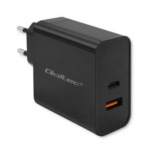 Qoltec Ładowarka Super Quick PD | 65W | 5-20V | 1.5-3.25A | 1xUSB typ C | 1xUSB A | Czarna