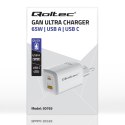 Qoltec Ładowarka sieciowa 65W GaN ULTRA | 5-20V | 2.25-3.25A | 1xUSB typ C PD | 1x USB QC 3.0 | Biała