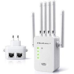 Qoltec Wzmacniacz sygnału WiFi 6 | Repeater | Access Point | AX1200 Mb/s | 6 Anten | 2x RJ45 | 128MB