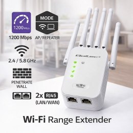 Qoltec Wzmacniacz sygnału WiFi 6 | Repeater | Access Point | AX1200 Mb/s | 6 Anten | 2x RJ45 | 128MB