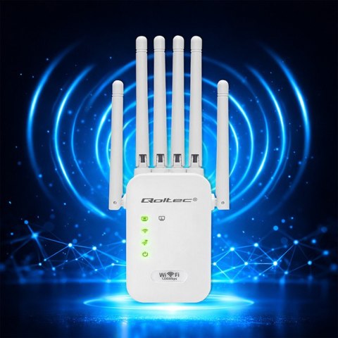Qoltec Wzmacniacz sygnału WiFi 6 | Repeater | Access Point | AX1200 Mb/s | 6 Anten | 2x RJ45 | 128MB