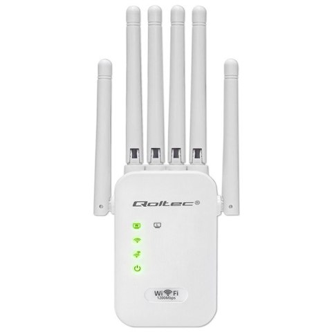 Qoltec Wzmacniacz sygnału WiFi 6 | Repeater | Access Point | AX1200 Mb/s | 6 Anten | 2x RJ45 | 128MB
