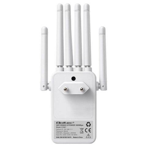 Qoltec Wzmacniacz sygnału WiFi | Repeater | Access Point | N300Mb/s | 6 anten | 2x RJ45