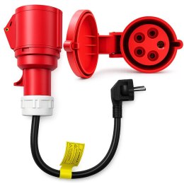Qoltec Adapter siłowy do ładowarek EV | gniazdo CEE 16A 5P 400V na SCHUKO 230V | max 16A | 3.5 kW