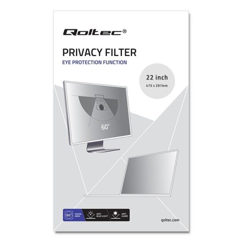 Qoltec Filtr prywatyzujący RODO 22" | 16:10