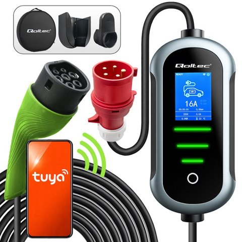 Qoltec Mobilna ładowarka do samochodu elektrycznego EV z regulacją 2w1 Typ2 | 7kW | 230V | CEE 32A | Wi-fi | TUYA | SMART LIFE |