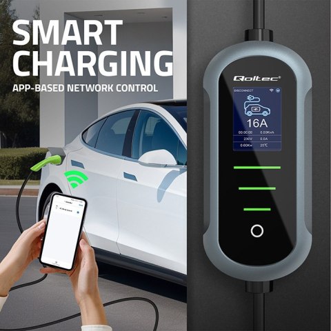 Qoltec Mobilna ładowarka do samochodu elektrycznego EV z regulacją 2w1 Typ2 | 7kW | 230V | CEE 32A | Wi-fi | TUYA | SMART LIFE |