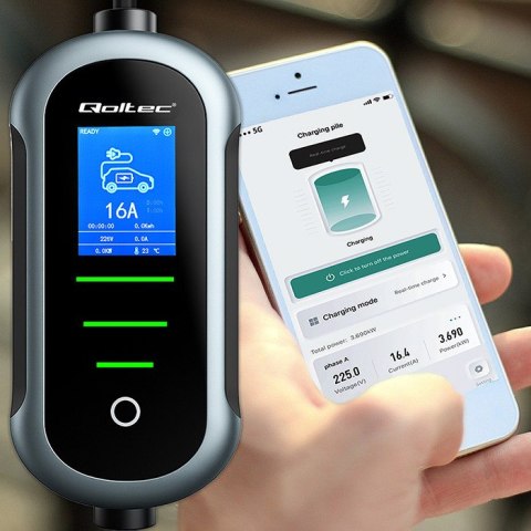 Qoltec Mobilna ładowarka do samochodu elektrycznego EV z regulacją 2w1 Typ2 | 7kW | 230V | CEE 32A | Wi-fi | TUYA | SMART LIFE |