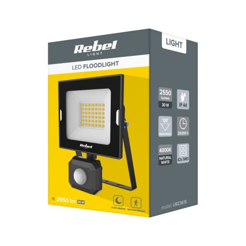 Reflektor LED naświetlacz Rebel 30W z sensorem ruchu i zmierzchu, 4000K, 230V