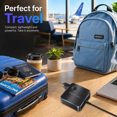 Qoltec Ładowarka sieciowa GaN Super Fast 100W | USB-C PD | 5-20V | 3-5A | Laptop | MacBook | Smartfon | kabel 1.8m