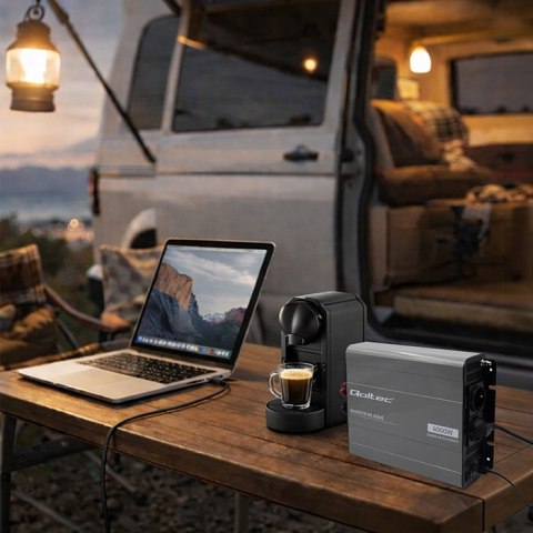 Qoltec Przetwornica napięcia MS Wave | 12V na 230V | 2000/4000W | USB | Kompatybilna z LiFePO4 GEL AGM