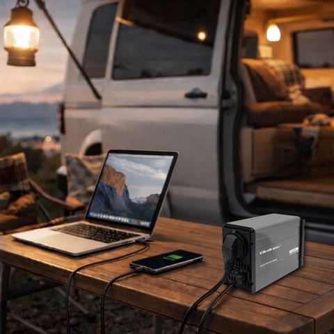 Qoltec Przetwornica napięcia MS Wave | 12V na 230V | 300/600W | USB | Kompatybilna z LiFePO4 GEL AGM