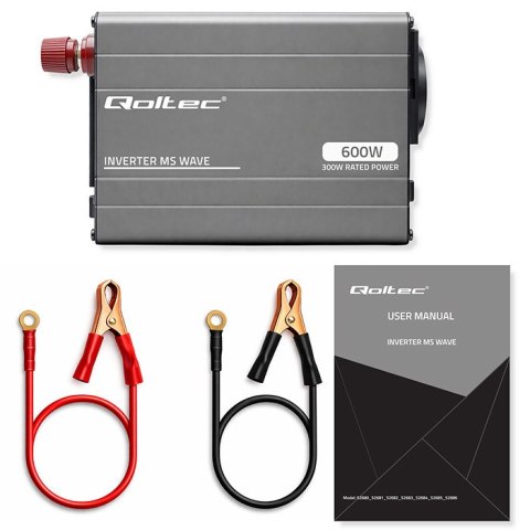 Qoltec Przetwornica napięcia MS Wave | 12V na 230V | 300/600W | USB | Kompatybilna z LiFePO4 GEL AGM