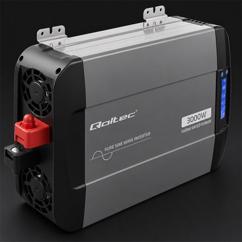 Qoltec Przetwornica napięcia Pure Sine Wave | 12V na 230V | 1500/3000W | LCD | USB | USB-C | Kompatybilna z LiFePO4 GEL AGM