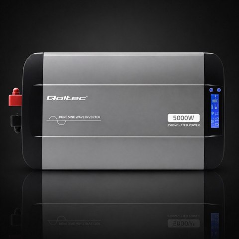 Qoltec Przetwornica napięcia Pure Sine Wave | 12V na 230V | 2500/5000W | LCD | USB | USB-C | Kompatybilna z LiFePO4 GEL AGM