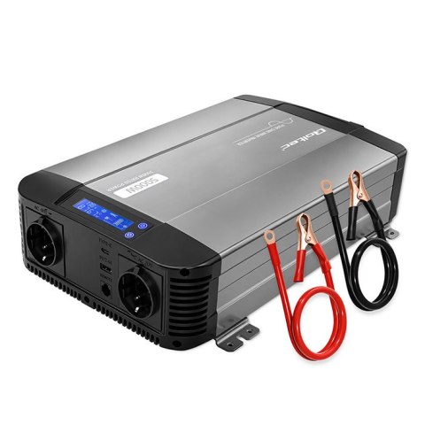 Qoltec Przetwornica napięcia Pure Sine Wave | 12V na 230V | 2500/5000W | LCD | USB | USB-C | Kompatybilna z LiFePO4 GEL AGM