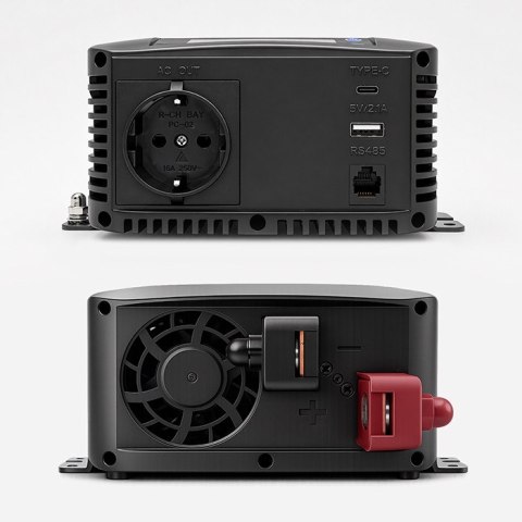 Qoltec Przetwornica napięcia Pure Sine Wave | 12V na 230V | 500/1000W | LCD | USB | USB-C | Kompatibilność z LiFePo4 GEL AGM