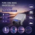 Qoltec Przetwornica napięcia Pure Sine Wave z UPS | 12V na 230V | 1000/2000W | LCD | USB | USB-C | Kompatybilna z LiFePO4 GEL AG