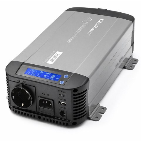 Qoltec Przetwornica napięcia Pure Sine Wave z UPS | 12V na 230V | 1000/2000W | LCD | USB | USB-C | Kompatybilna z LiFePO4 GEL AG