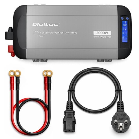 Qoltec Przetwornica napięcia Pure Sine Wave z UPS | 12V na 230V | 1000/2000W | LCD | USB | USB-C | Kompatybilna z LiFePO4 GEL AG