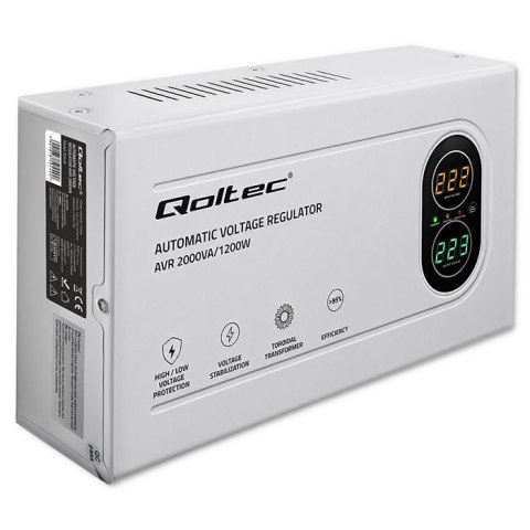 Qoltec Automatyczny Stabilizator napięcia AVR 2000VA | 1200W | Compact | Toroidalny transformator