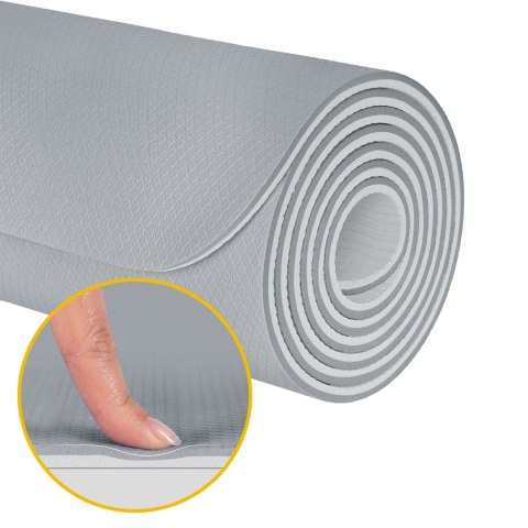 Mata gimnastyczna do ćwiczeń joga, pilates, fitness, 183x61cm, grubość 1cm, materiał TPE, szara, REBEL ACTIVE