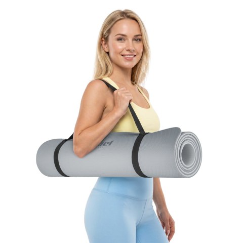 Mata gimnastyczna do ćwiczeń joga, pilates, fitness, 183x61cm, grubość 1cm, materiał TPE, szara, REBEL ACTIVE