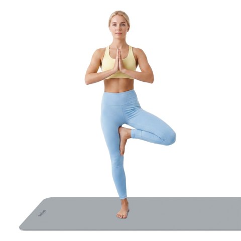 Mata gimnastyczna do ćwiczeń joga, pilates, fitness, 183x61cm, grubość 1cm, materiał TPE, szara, REBEL ACTIVE