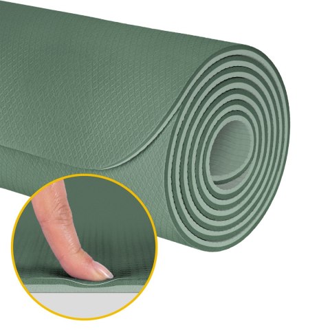 Mata gimnastyczna do ćwiczeń joga, pilates, fitness, 183x61cm, grubość 1cm, materiał TPE, zielona, REBEL ACTIVE