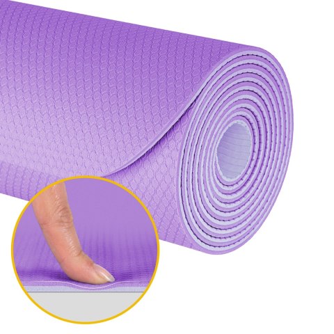Mata gimnastyczna do ćwiczeń joga, pilates, fitness, 183x61cm, grubość 4mm, materiał TPE, fioletowa, REBEL ACTIVE