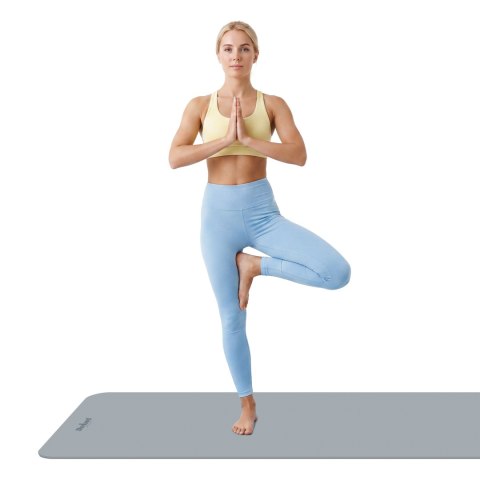 Mata gimnastyczna do ćwiczeń joga, pilates, fitness, 183x61cm, grubość 4mm, materiał TPE, szara, REBEL ACTIVE