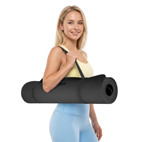 Mata gimnastyczna do ćwiczeń joga, pilates, fitness, 183x61cm, grubość 6mm, materiał TPE, czarna, REBEL ACTIVE