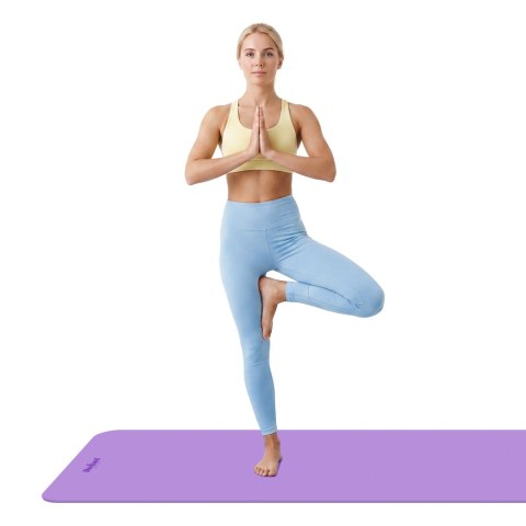 Mata gimnastyczna do ćwiczeń joga, pilates, fitness, 183x61cm, grubość 6mm, materiał TPE, fioletowa, REBEL ACTIVE
