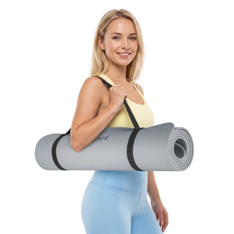 Mata gimnastyczna do ćwiczeń joga, pilates, fitness, 183x61cm, grubość 6mm, materiał TPE, szara, REBEL ACTIVE