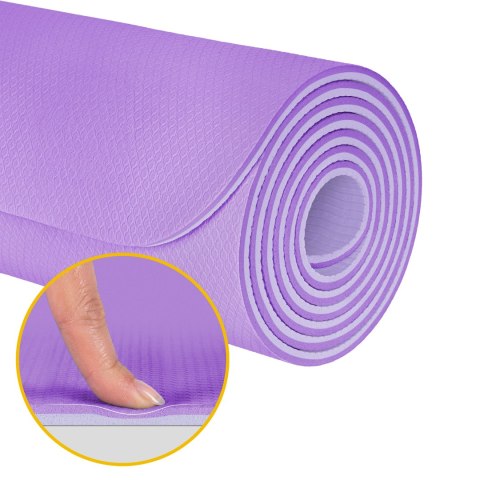 Mata gimnastyczna do ćwiczeń joga, pilates, fitness, 200x115cm, grubość 1cm, materiał TPE, fioletowa, REBEL ACTIVE