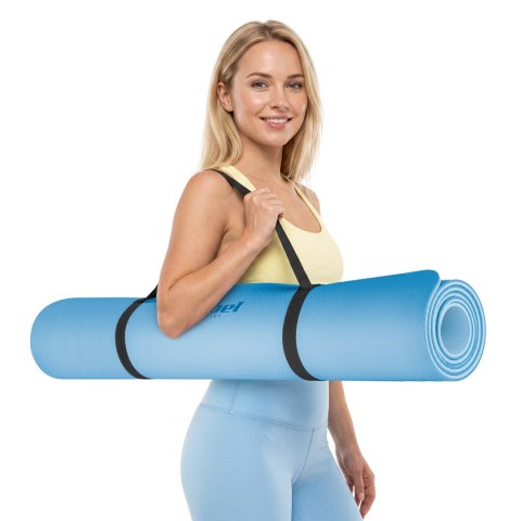 Mata gimnastyczna do ćwiczeń joga, pilates, fitness, 200x115cm, grubość 1cm, materiał TPE, niebieska, REBEL ACTIVE