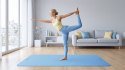 Mata gimnastyczna do ćwiczeń joga, pilates, fitness, 200x115cm, grubość 1cm, materiał TPE, niebieska, REBEL ACTIVE