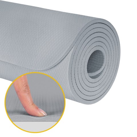 Mata gimnastyczna do ćwiczeń joga, pilates, fitness, 200x115cm, grubość 1cm, materiał TPE, szara, REBEL ACTIVE
