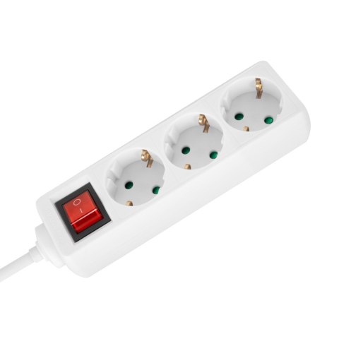 Przedłużacz 3 gniazda 1,5m typu niemieckiego z przełącznikiem (3x1,0mm) Rebel biały